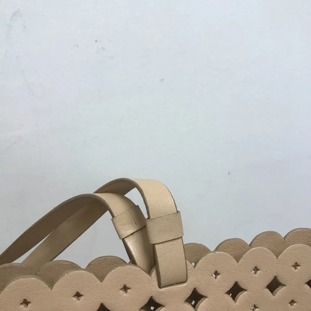 J Crew tan camel perforated leather tote bag